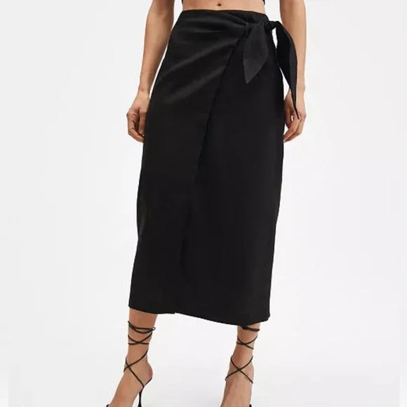 MANGO Linen-Blend Wrap Skirt - Picture 1 of 10